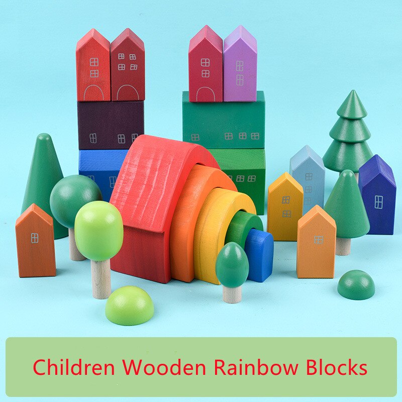 Bambini blocchi arcobaleno in legno foresta albero arcobaleno casa assemblaggio ad arco colore educazione precoce giocattoli e interazione figlio genitore