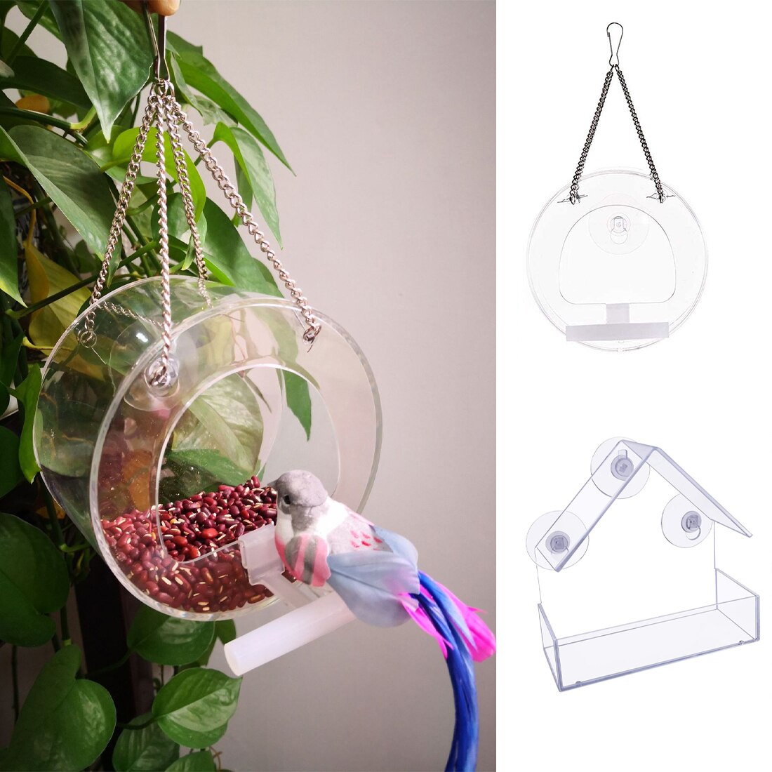 Bird Feeder Acrylic Transparent Window Viewing Bird Feeders Tray Birdhouse Suction Cup Mount House Type Feeder
