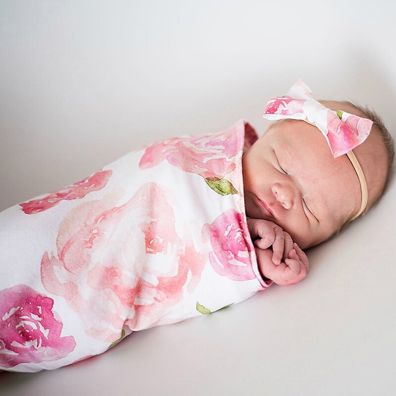 -né photographie accessoire bébé couvertures imprimé -né infantile bébé garçons filles dormir Swaddle enveloppe en mousseline + bandeau 2 pièces