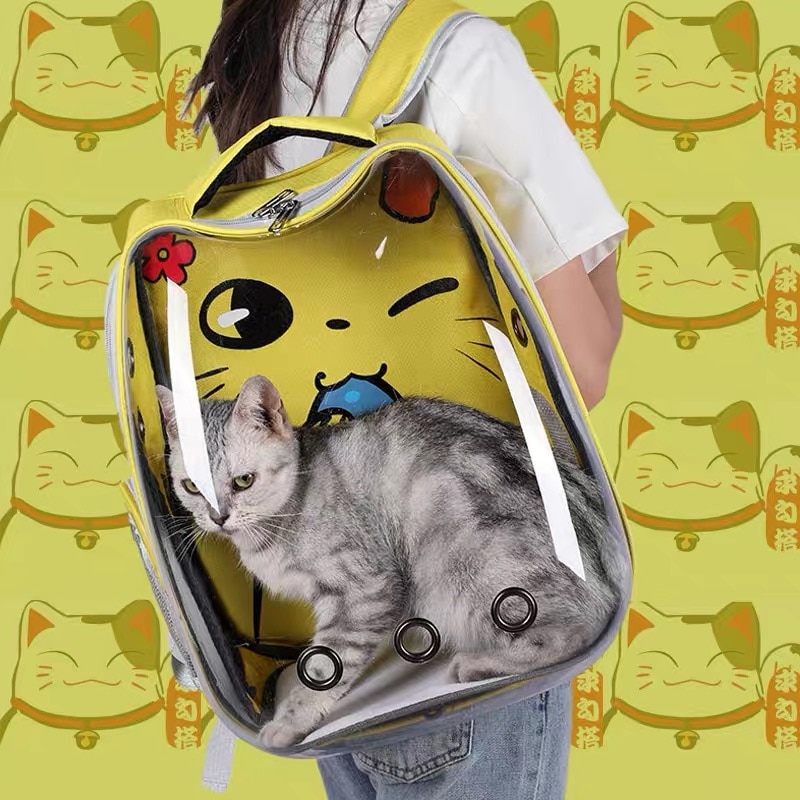 Cute Cat Carrier Bag Breathable Transparent Small Pet Carrier Dog Cat Backpack Outdoor Travel Pet Carrying Space Capsule