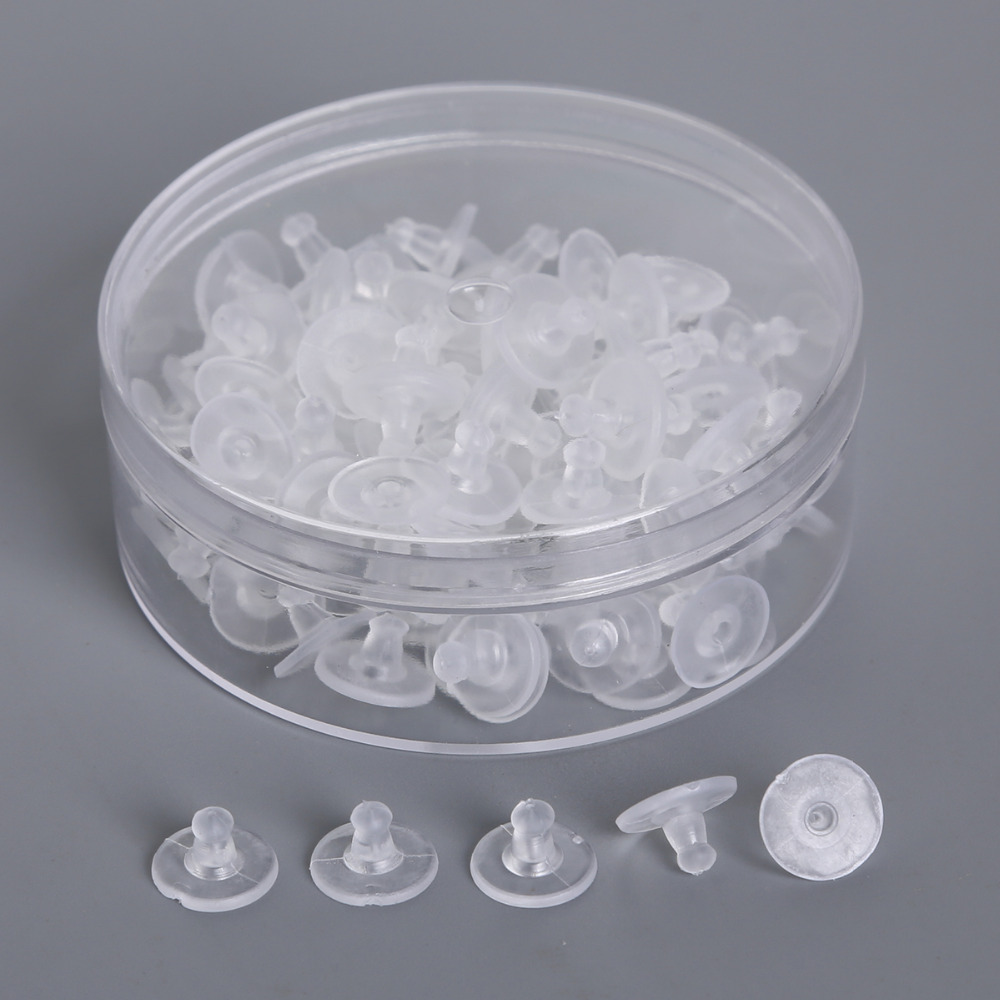 100 Stks/partij Diy Oorbellen Accessoires Rubber Terug Silicone Ronde Oor Inpluggen Geblokkeerd Plastic Earring Back Stoppers (Bevatten Doos)