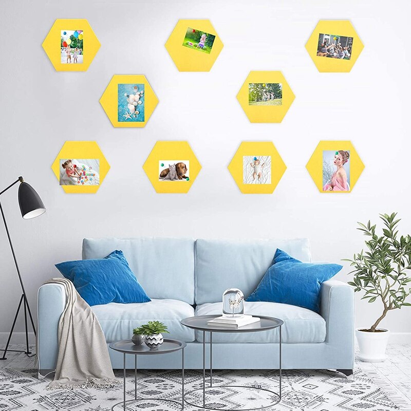 10 Packs Pin Board Hexagon Felt Board Tiles Bulletin Board Memo Board with 10 Pieces Push Pins, Decoration for Wall CNIM