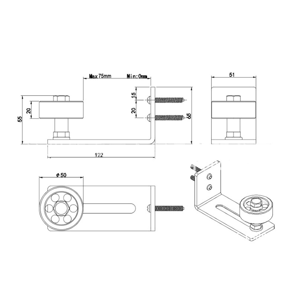 Adjustable 1XCarbon Steel Wall Mount Sliding Barn Door Bottom Floor Guide Hardware Barn Door Hanging Rail Stopcock