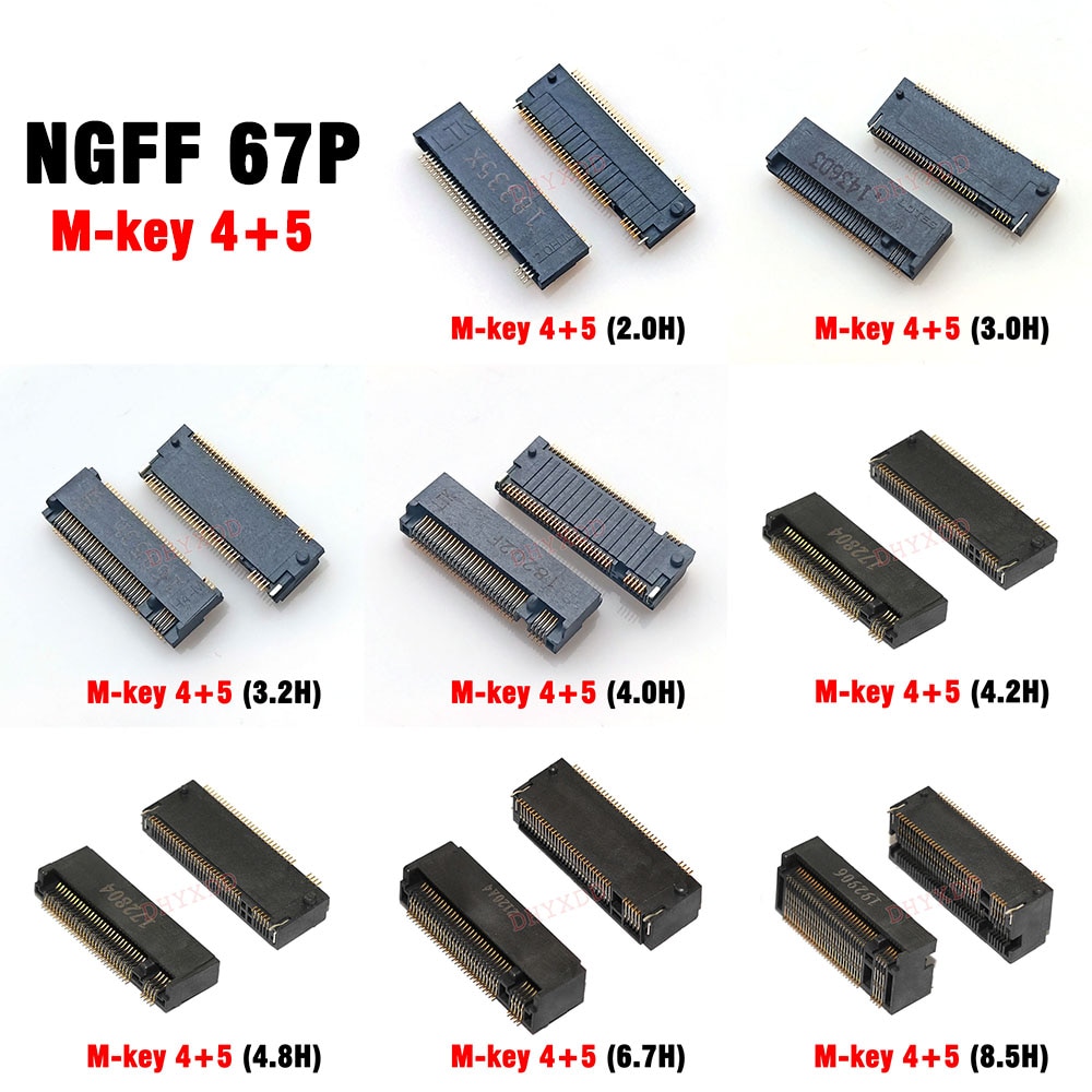 1PCS For LTK Connector SSD Interface NASM0 S6701 TP20 NGFF Slot M.2 Seat M - KEY 2.0 H 4 + 5 Type 3.0H H3.2 H4.2 H4.8 H6.5 H8.5
