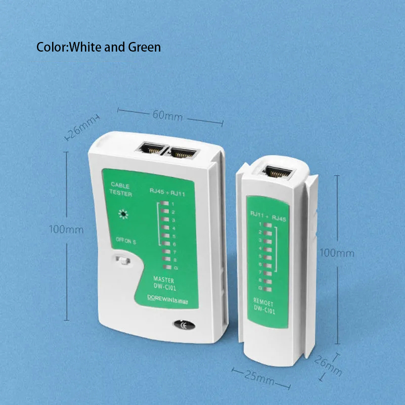 LAN Network Cable Tester Continuity Tester For RJ45 RJ11 RJ12 Twisted Pair Connections CAT5/CAT6/CAT7 UTP LAN Wire Test Tool: White and Green