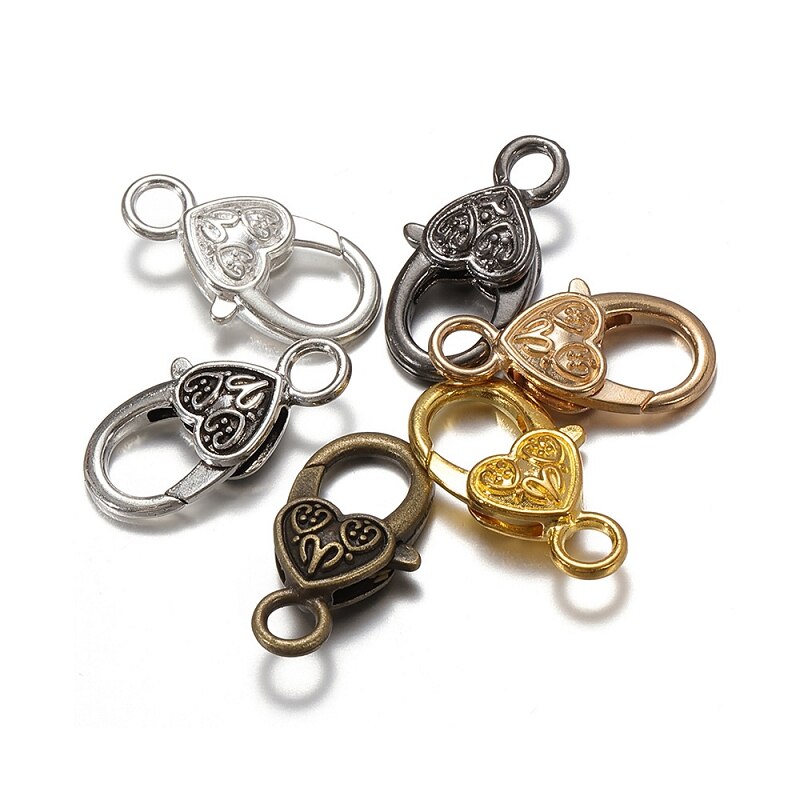 10pcs 26x15MM heart shaped Lobster Clasp Hooks retro Keychain Clasps Bracelet buckle diy jewelry Making Key ring Components