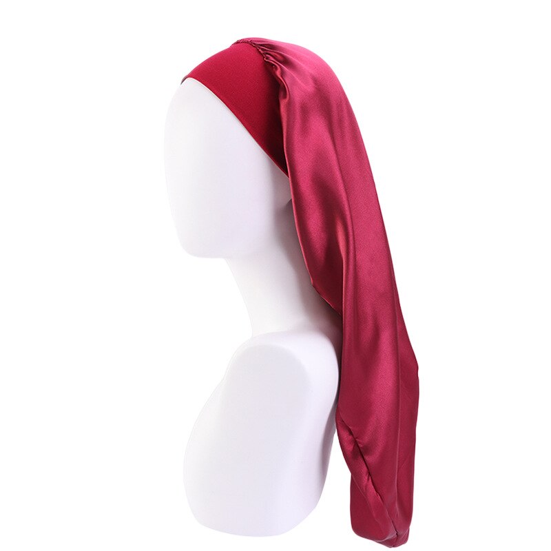 Gorro de satén para dormir para hombre y mujer, gorro de satén elástico con borde ancho, gorro de pelo largo para dormir, gorro de noche para el cuidado del cabello, Unisex: Borgoña