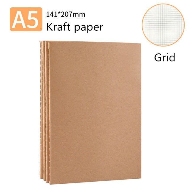Journal Kawaii A5 B5 Kraft Paper-Black Card DIY Notebook Office for School Planner Grid-Line Agendas Notepads Stationary: A5 Kraft-line