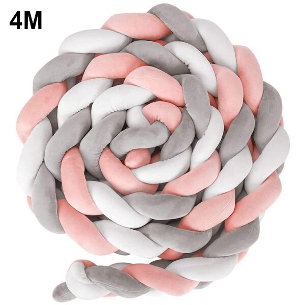 2M/4M Baby Crib Bumper Knotted Braided Plush Nursery Cradle Decor Newborn Pillow Cushion Junior Bed Sleep Bumper: white