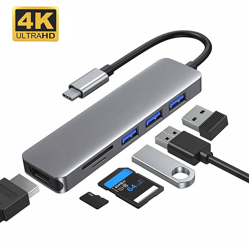 Usb Hub C Hub Hdmi Adapter 6 In 1 Usb C Naar Usb 3.0 Dock Voor Macbook Pro Accessoires USB-C type C 3.0 Splitter Usb C Hub