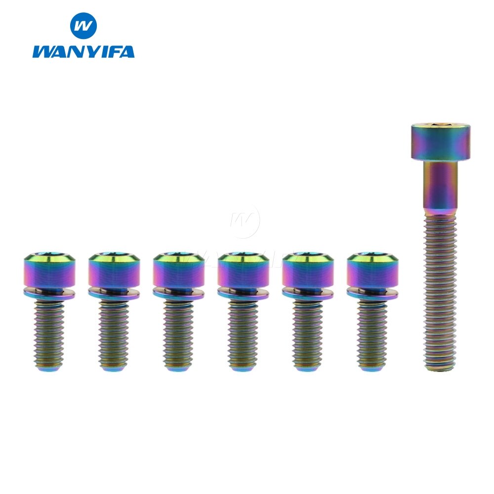 Wanyifa 6Pcs M6x16 18 20 25mm Titanium Bolt with Washers + 1Pcs M6x35mm Column Head Ti Titanium Screws Bolts: M6x16mm Rainbow