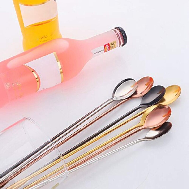 Cuchara de té de hielo con mango Extra largo, cuchara de helado mezcladora de 4 colores de 12 pulgadas, cucharas agitadoras de cóctel de acero inoxidable, barra Acc