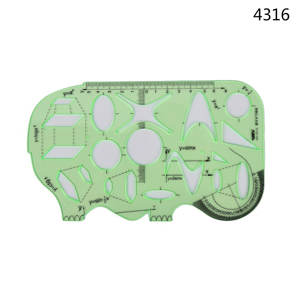 Regla de herramientas de medición de papelería de laboratorio de plástico verde, regla de diez tipos de plantillas, regla de geometría, regla de plantilla de dibujo, suministros escolares 1 unidad: N4