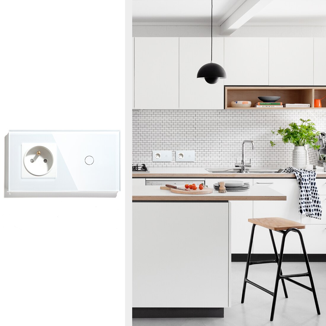 BSEED Touch Light Switch 1 Gang 2 Gang 3 Gang With FR Wall Socket White Black Gold Wall Sensor Switch Crystal Glass Panel Home