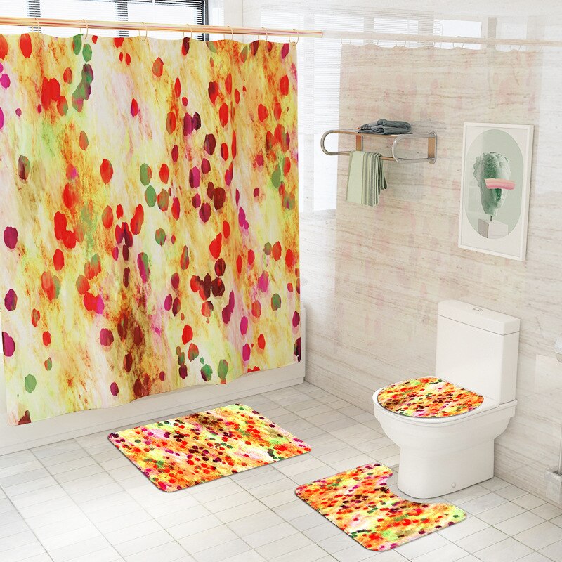 Eenvoudige Geometrische Badmat Douche Decoratie Badtapijten Badkamer Badmat En Douchegordijn Set Dot Gedrukt Wc Matten: 4pcs-483