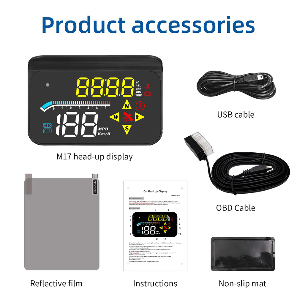 Auto Elektronica Accessoires Auto Hud Snelheidsmeter Digitaal Voor Alle Auto 'S Voorruit Projector M17 Obd Gps Head Up Display: Default Title