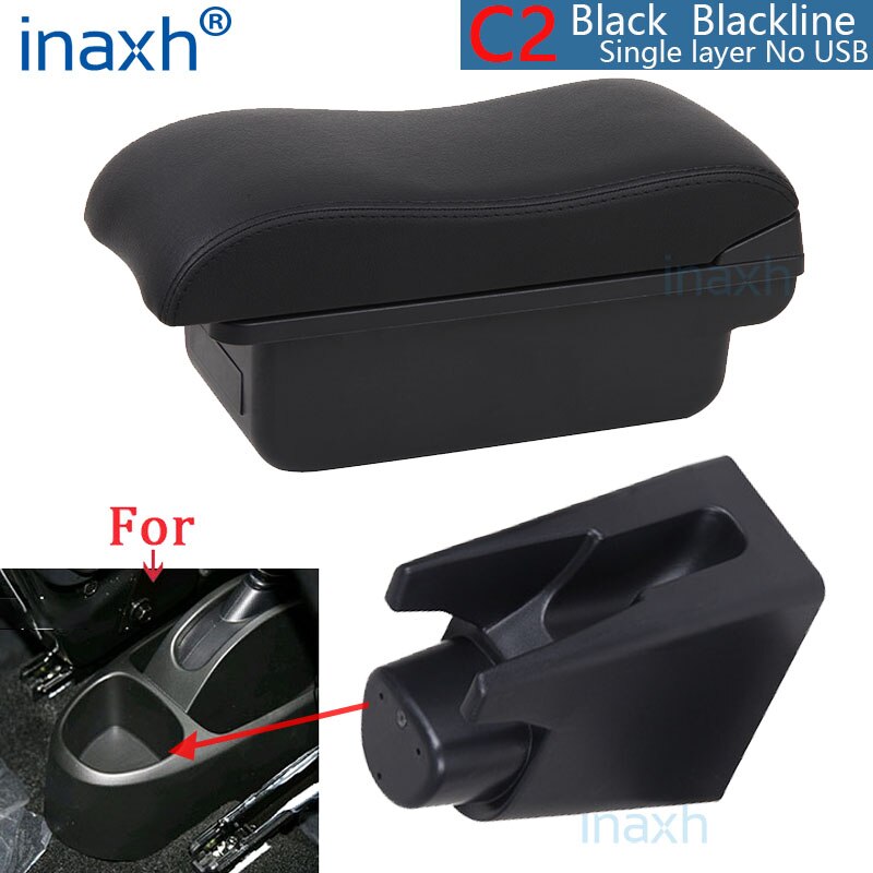 For Peugeot 107 Armrest Interior Parts special Retrofit parts Car Armrest Center Storage box USB LED Curved surface: C2 Black line NO USB