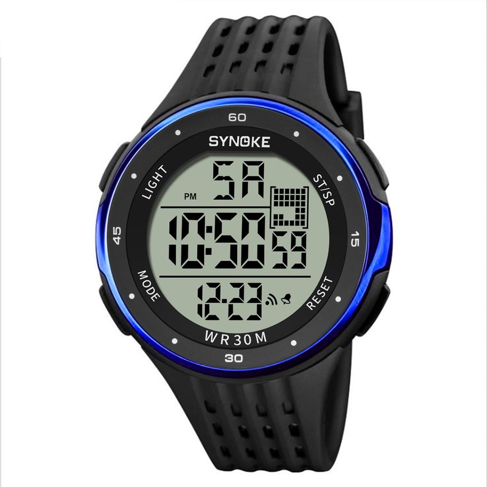 Synoke Mannen Digitale Horloge Led 3M Waterdichte Mannelijke Horloges Chronograaf Kalender Alarm Sport Horloges Relogio Masculino: Blue