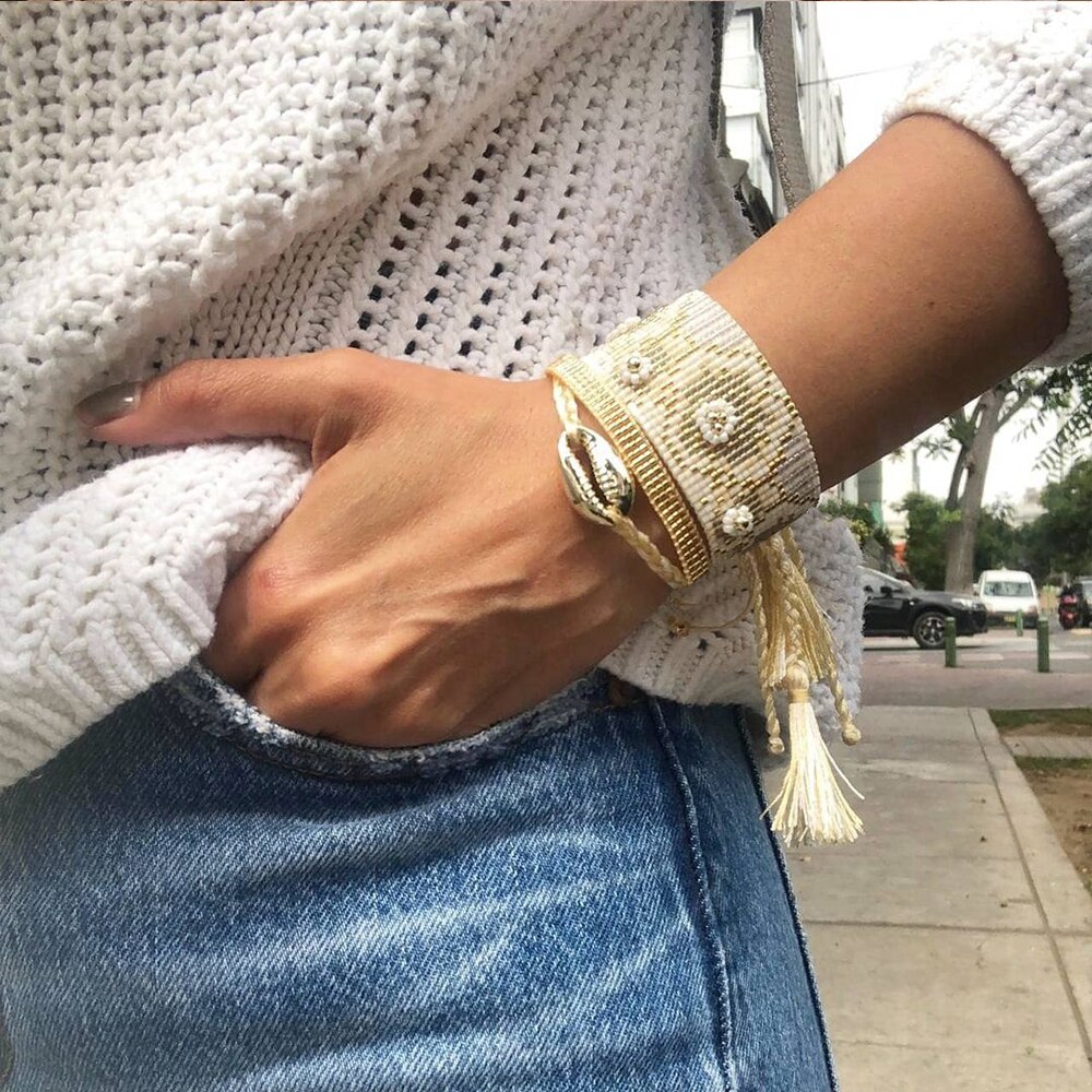 Goboho-pulsera de flores Miyuki para mujer, accesorios de joyería con cuentas, telar hecho a mano, Pulseras tejidas, joyería de concha Bohemia: MI-S210047