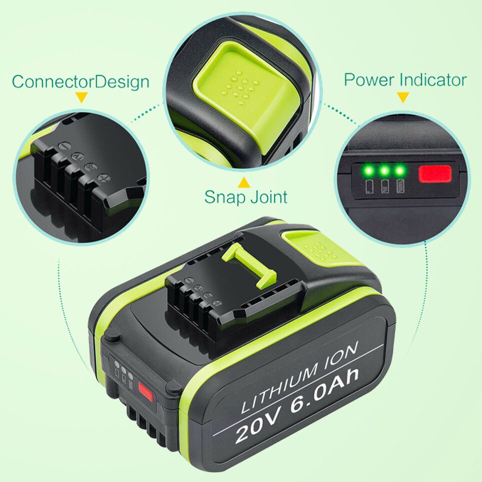 Batería recargable Worx 20V Max, 2022 mAh, WA3551, WA3551.1, WA3553, WA3641, WX373, WX390, 6000