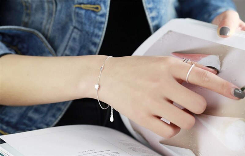 Lady 925 Sterling Zilveren Enkelbanden Voor Vrouwen Party Accessoires Meisjes Vierkante Bal Armband Vrouwelijke Armband Zilveren Dame