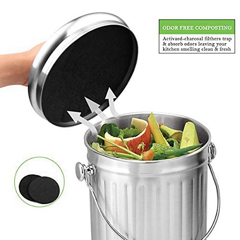 Compost Bin, Roestvrijstalen Keuken Compost Emmer Compost Caddy, voor Indoor Aanrecht Keuken Recycling Bin Emmer (Zilver)