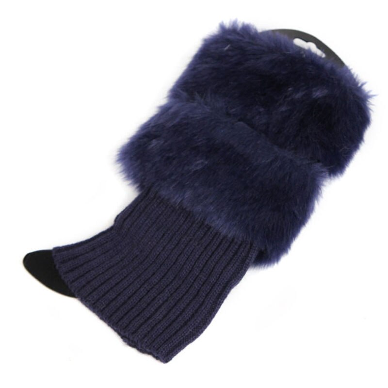 Women Winter Leg Warmers Lady Crochet Knit Fur Trim Leg Boot Socks Toppers Cuffs: Deep Blue