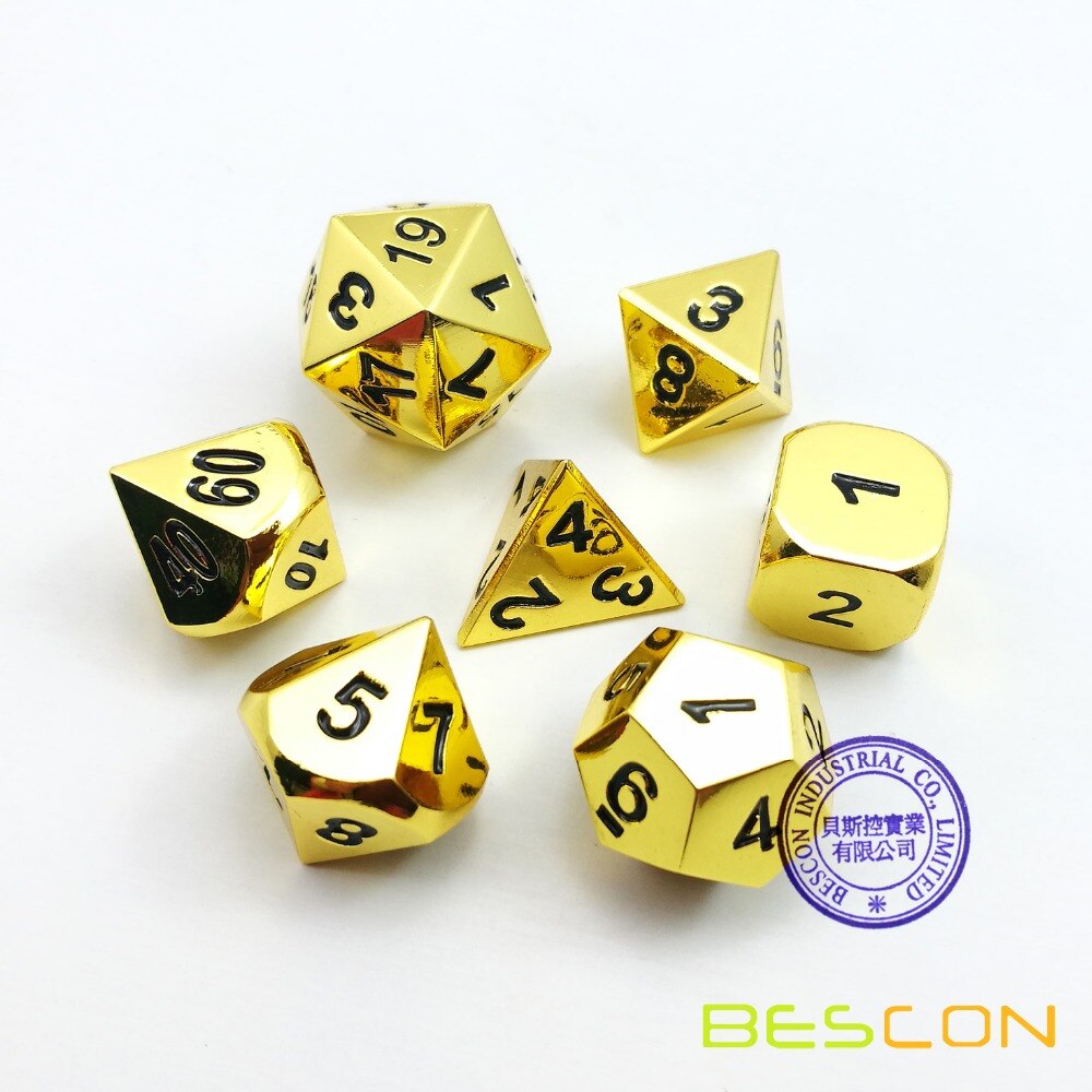 einstellen von 7 Luxus Metall Goldene polyedrisch spiel Würfel einstellen, goldene RPG spiel Würfel 7 stücke einstellen von d4 d6 d8 d10 d12 d20 d %