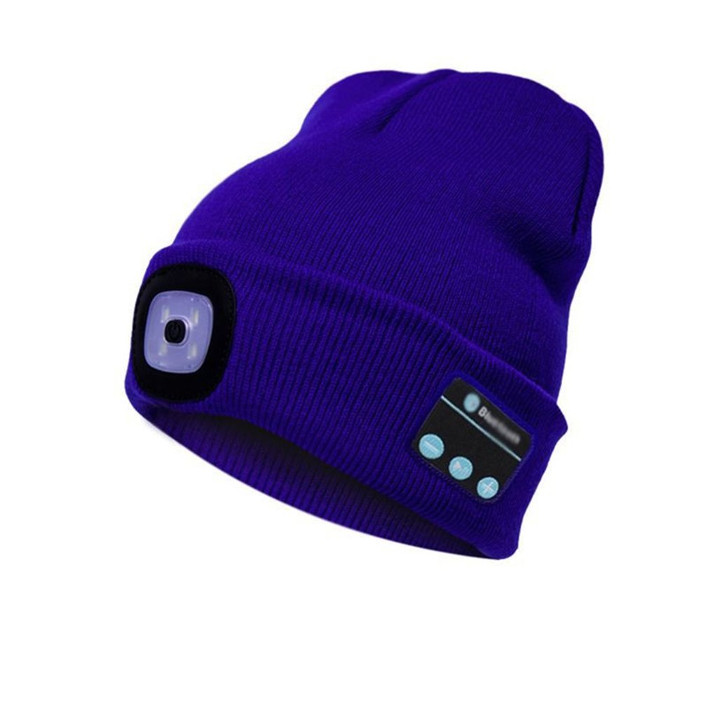 Winter Beanie Hat Wireless Smart Cap Headphone Headset with LED Light Handfree Music Headphone Earphones for: Blue