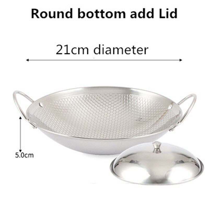 Stainless steel dry pot round bottom small pot thickened double ear non-stick pot bar tripod pot cooker hotpot pots and pans: 21.5cm with Lid