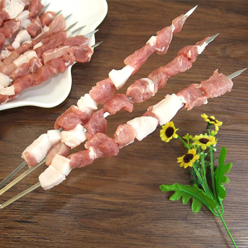 Brochetas de acero inoxidable para barbacoa, palo plano reutilizable de 100 cm, tenedores de aguja para asar, herramientas de barbacoa para acampar al aire libre, 30/50/28,5 Uds.