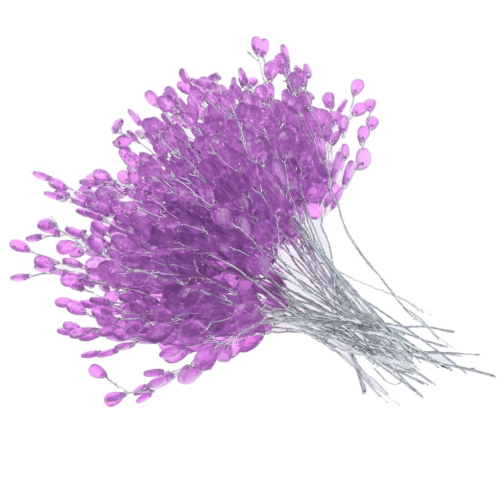 50pcs Water Artificial Acrylic Flower Crystal Diamante Flower Branches: Purple