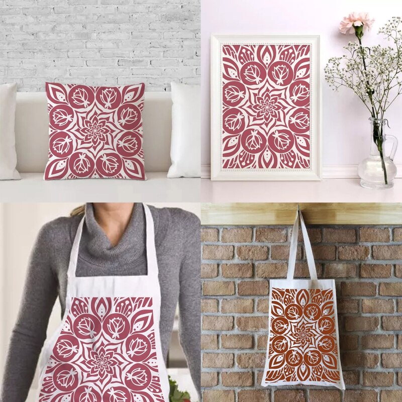Flower Pattern Self Adhesive Silk Screen Printing Stencil Mesh Transfers for DIY T-Shirt Pillow Fabric Bags Textile Painting