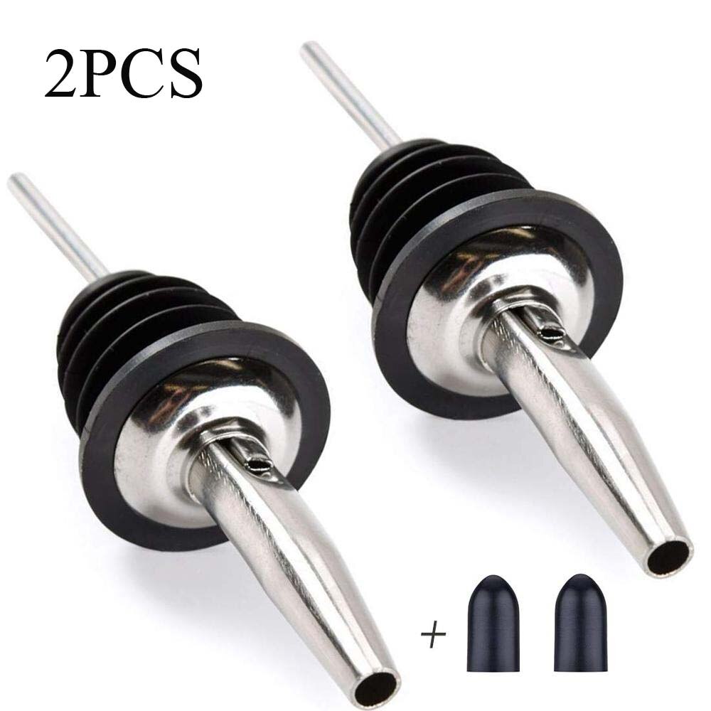 2 STUKS Olie Azijn Drank Cruet Dispenser Rvs Olie Schenker Tuit Stopper Fles Schenker Barman voor Thuis Bar Party: Silver 2