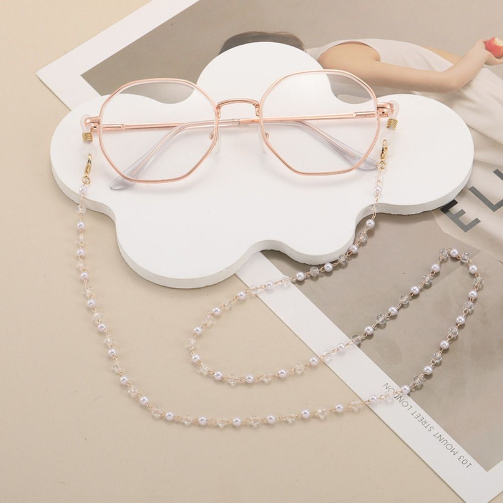 Jewelry Vintage Beads Glasses Chain Bohemian Crystal Glasses Chain Copper Lanyard Mask Chain Eyewear Accessories: Light Yellow Color