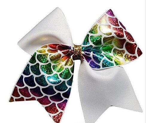 8 pulgadas arcoíris de papel Mermaid Cheer Bow Cheerleading Dance moño para cabello con banda de goma accesorios para el cabello: color 4