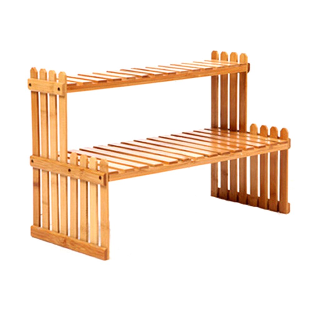 Two Tier Office Tabletop Storage Rack Bamboo Flower Planter Display Stand Plant Shelves Bonsai Decorative Storage Shelf For: Assorted A3