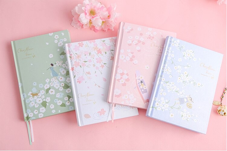 "Cherry Blossom" Hard Cover Diary Beautiful Art Drawings Notebook Journal Notepad Free Note Stationery