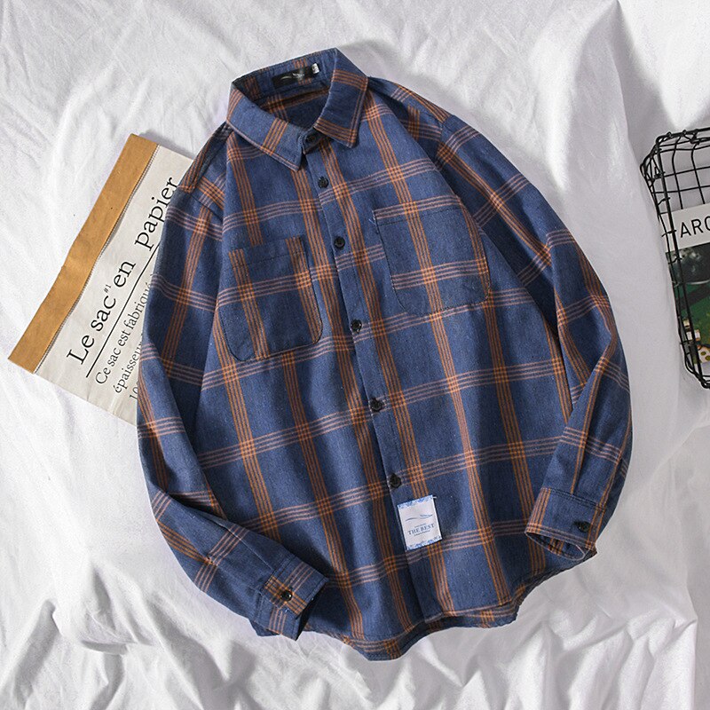 Vår långärmad skjorta herr slim fit ull casual rutiga skjortor herr klädmärke plus size xxxl: S