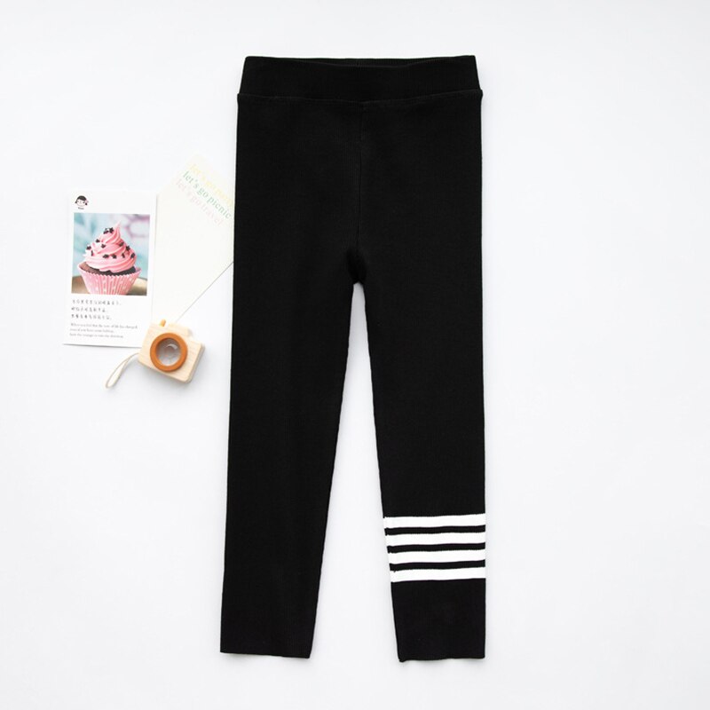 Leggings de rayas rosas para bebés y adolescentes, ropa de algodón de 4 a 18 años, estilo, lápiz infantil, pantalones ajustados: Black / 150