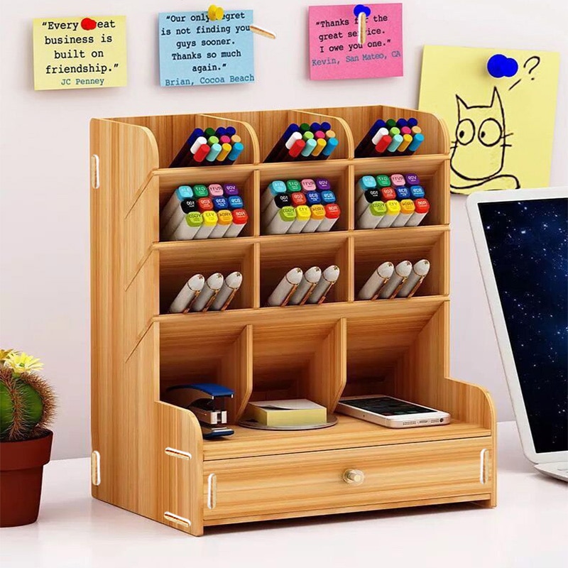 Wooden Pen Holder Large Capacity Cute Desk Pen Holder Pencil Storage Box Desktop Organizer Stand Case School Office Stationery