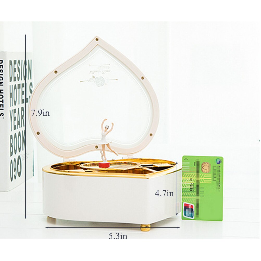 Heart Shape Dancing Ballerina Music Box PLastic Jewellery Box Girls Carousel Hand Crank Music Box Mechanism