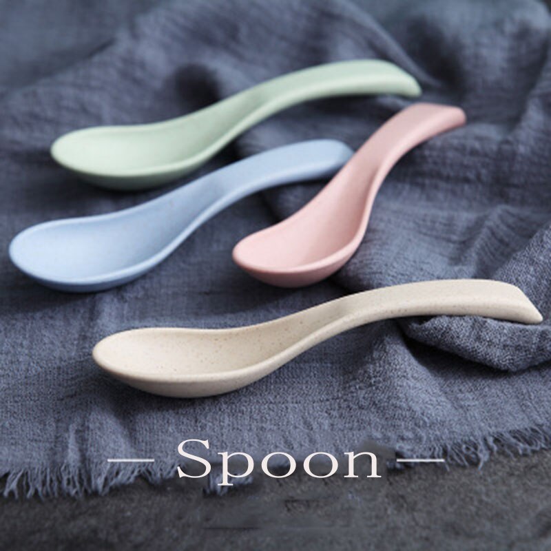 4 unids/set creativa pura paja de trigo Natural postre plato Multi-función de plástico de alimentos plato postre cocina placa bandeja: 4pc Spoon