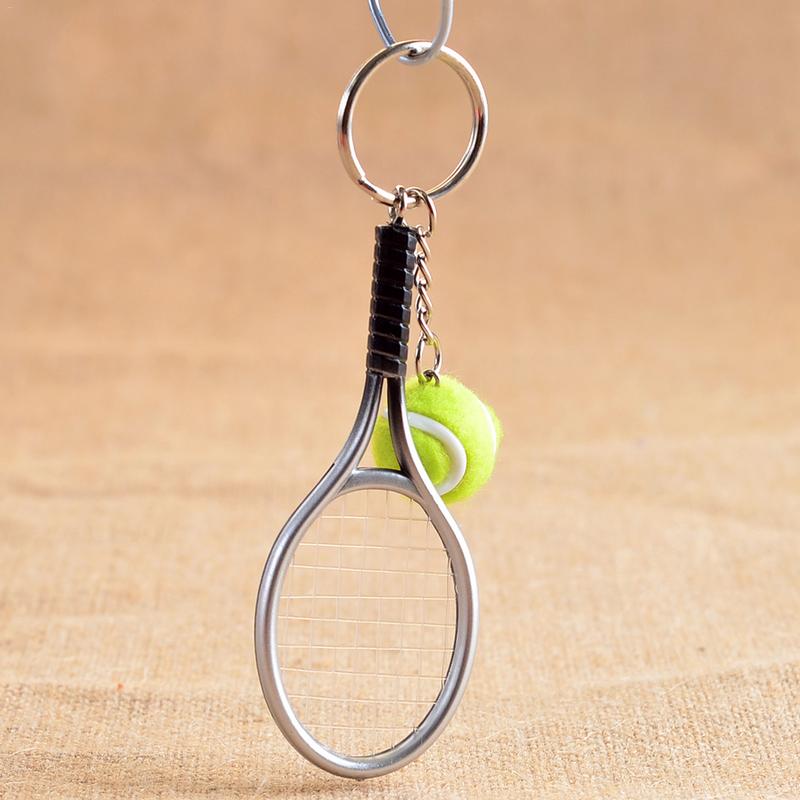 Mini Tennis Racket Handmade Souvenir Cute Tennis Racquet Ball Keychain Key Sports Chain Car Bike Keyring Novelty