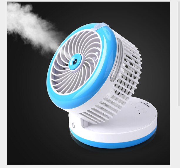 mini electric fan refrigerator water sprayer USB charged handheld portable perfume dispenser electrical fan 90 degree rotation: Blue
