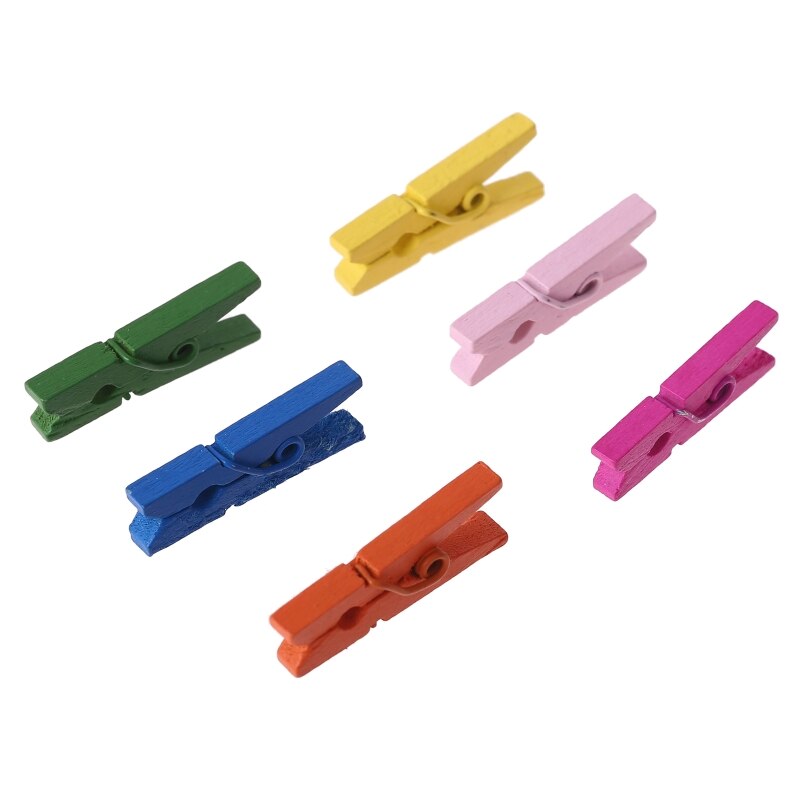 100Pcs Small Size 25mm Mini Natural Wooden Clips for Photo Paper Pegs Clothespin Craft Decoration School Office Supplies: as shown