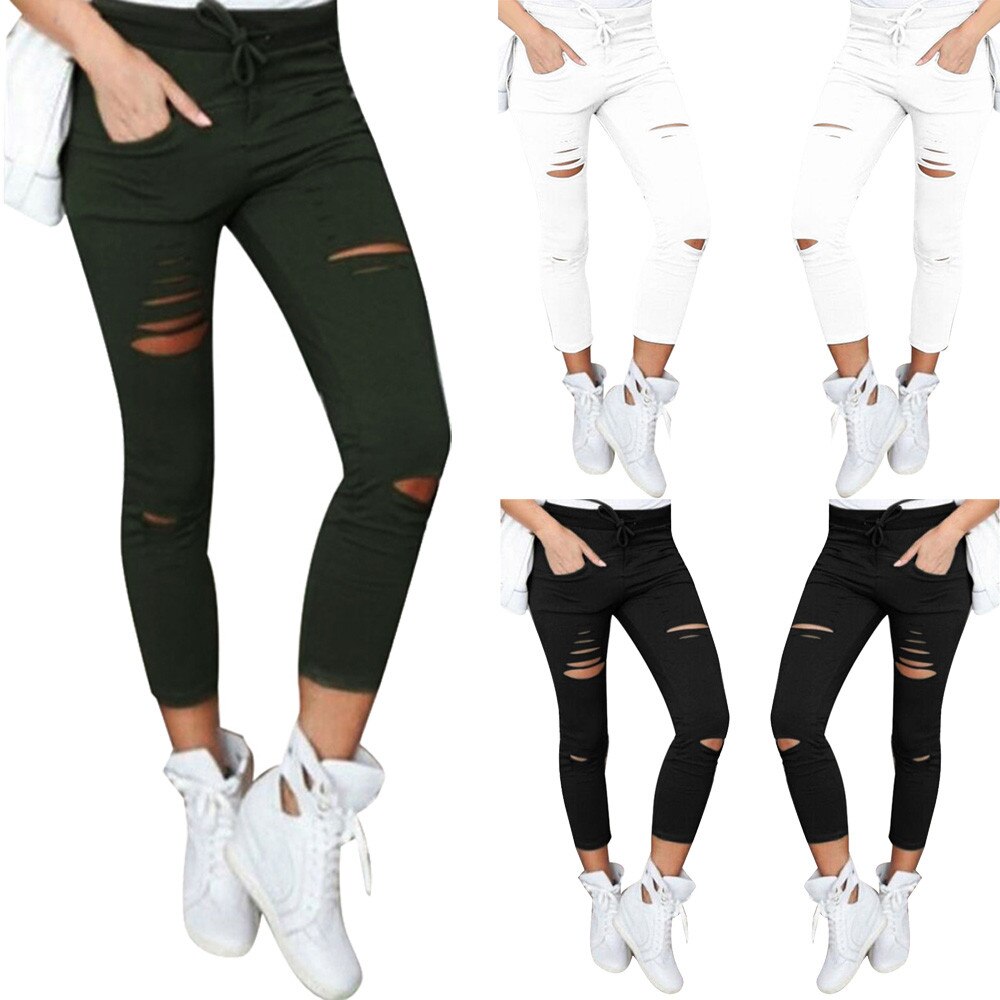 Hardloopsportkleding casual dames skinny gescheurde broek hoge taille stretch slanke broek broek  #4 nv 29