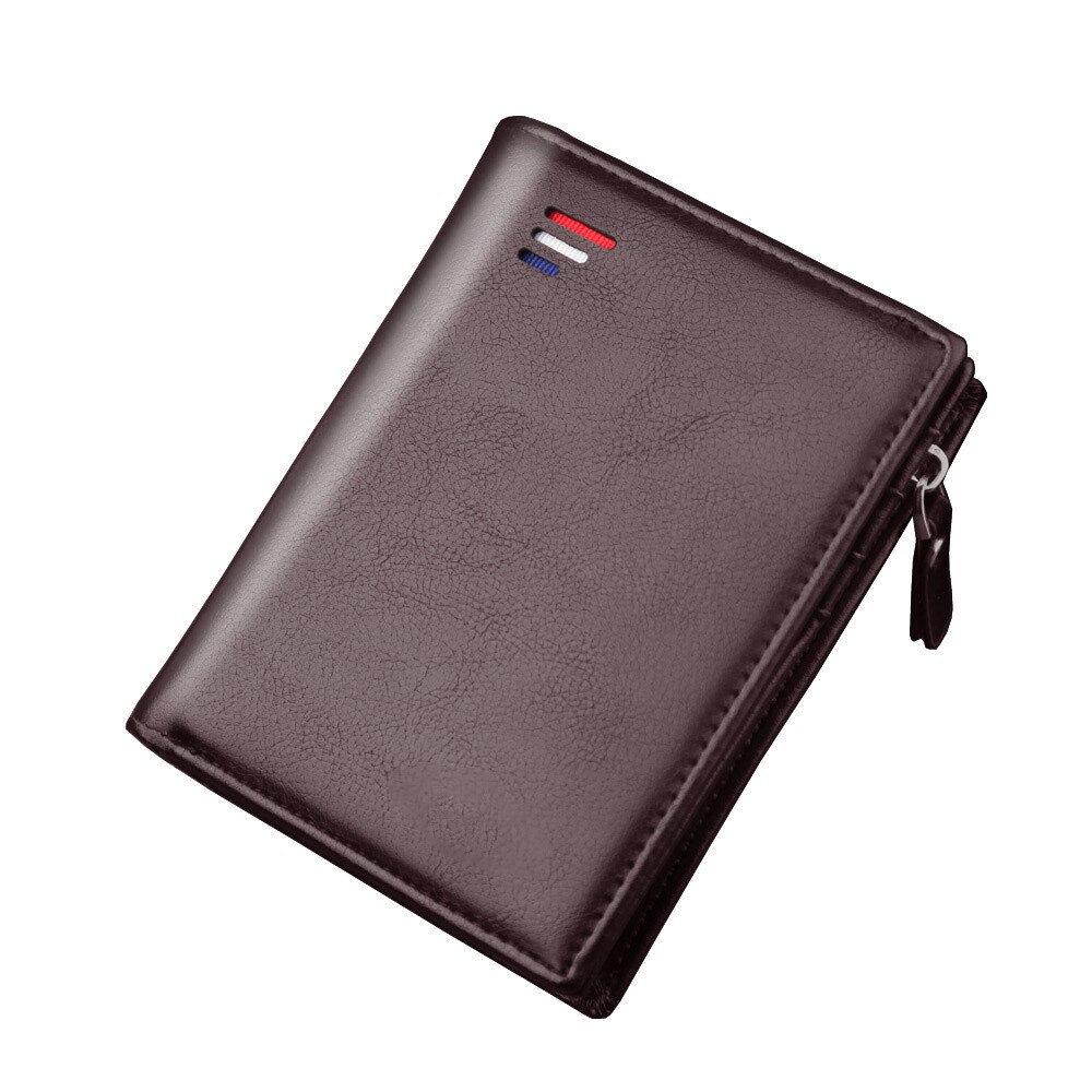 Billeteras clásicas para hombre, tarjetero corto, Cartera de con cremallera, bolso de cuero PU de gran capacidad: dark brown