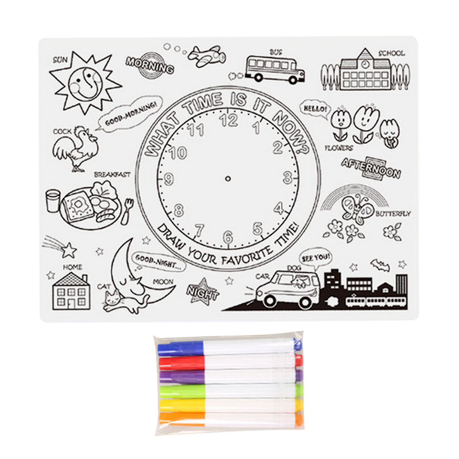 1 PCS Herbruikbare antislip Kleuren Schilderen Educatief Placemats 6 PCS Wasbare Markers voor Kinderen Peuters Verjaardag Christmas