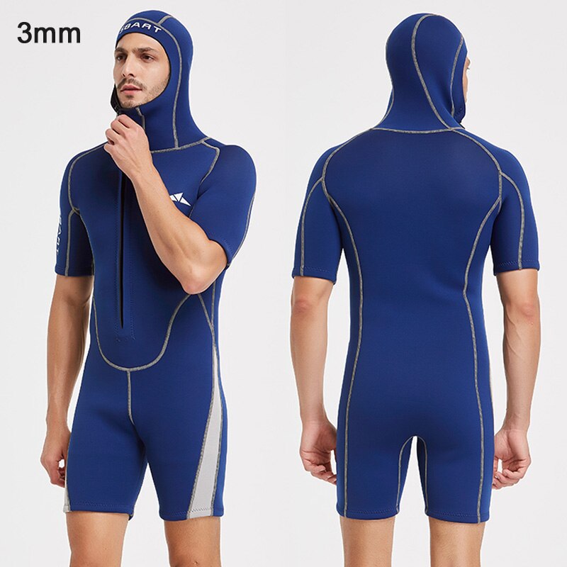 Herren-shorty-neoprenanzug, 3mm -tauchanzug, frontreißverschluss, kapuze, schnorcheln, surfen, kajakfahren, kanufahren, kaltwasser-neoprenanzüge: 1379b 3mm / L